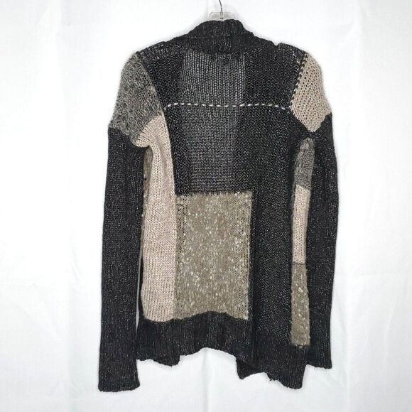 Marystyle Open Cardigan Sweater S Black Gray Color Block Geometric Patchwork - Picture 3 of 6
